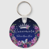 Bloemen en Butterfly Princess Quinceanera Sleutelhanger (Voorkant)