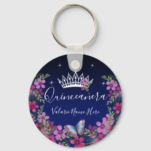 Bloemen en Butterfly Princess Quinceanera Sleutelhanger