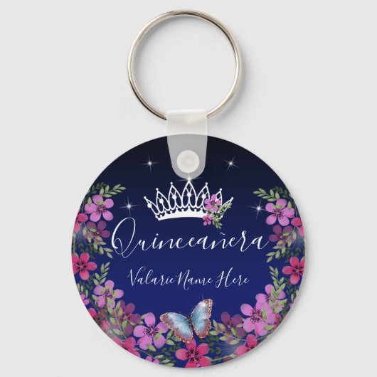 Bloemen en Butterfly Princess Quinceanera Sleutelhanger (Voorkant)