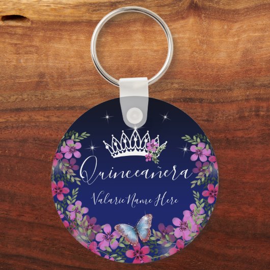 Bloemen en Butterfly Princess Quinceanera Sleutelhanger (Voorkant)