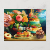 Bloemen en Cake Feestelijke Verjaardag Briefkaart (Voorkant)