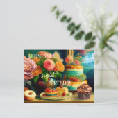 Bloemen en Cake Feestelijke Verjaardag Briefkaart (Staand voorkant)