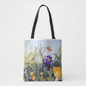 Bloemen en canvas tas van het vlinderontwerp. (Voorkant)