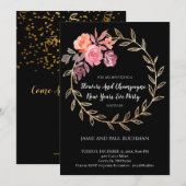 Bloemen en champagne - nieuwjaarsfeest kaart (Voorkant / Achterkant)