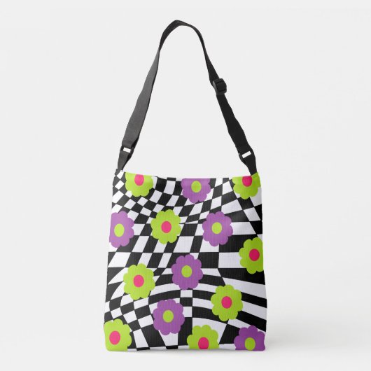 Bloemen en cheques Kruisbus Bag Mod Purse Crossbody Tas (Achterkant)