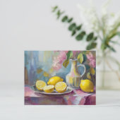 Bloemen en citroenen Modern Stilleven Briefkaart (Staand voorkant)