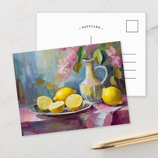 Bloemen en citroenen Modern Stilleven Briefkaart