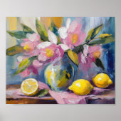 Bloemen en citroenen Modern Stilleven Poster (Voorkant)