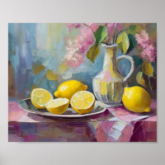 Bloemen en citroenen Modern Stilleven Poster (Voorkant)