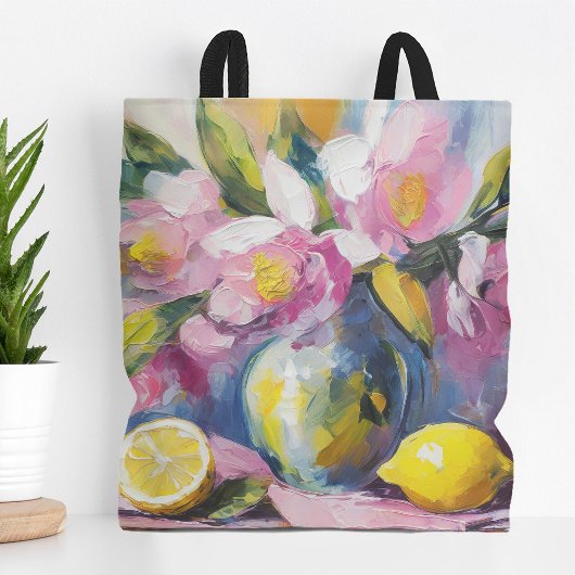 Bloemen en citroenen Modern Stilleven Tote Bag