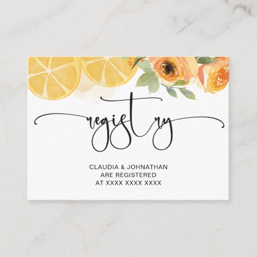 Bloemen en citroenen Vrijgezellenfeest register Informatiekaartje (Voorkant)