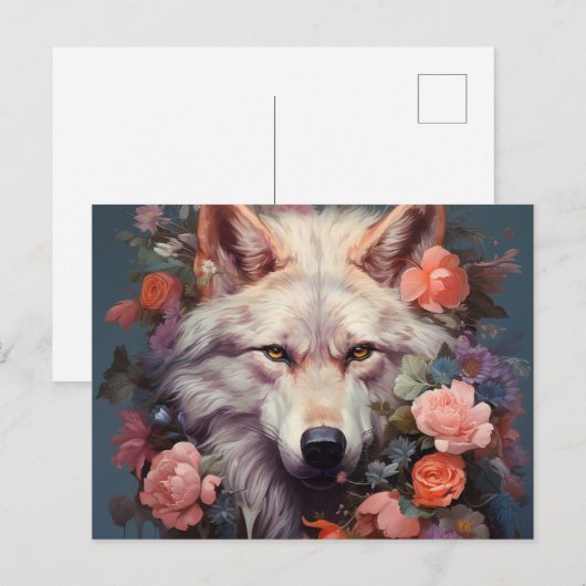 Bloemen en de wolf briefkaart (Voorkant / Achterkant)