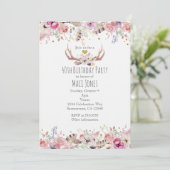 Bloemen en deer Antlers Birthday Party Invitations Kaart (Staand voorkant)