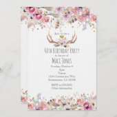 Bloemen en deer Antlers Birthday Party Invitations Kaart (Voorkant / Achterkant)