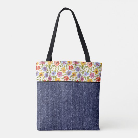  bloemen en denim tote bag (Achterkant)