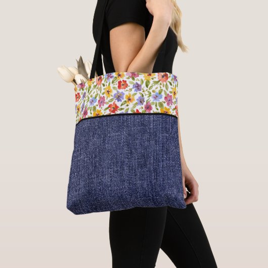  bloemen en denim tote bag (Dichtbij)
