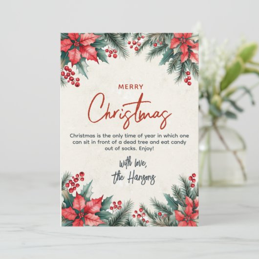 Bloemen en dennen brunches Vrolijk Kerstmis Custom Feestdagenkaart (Staand voorkant)