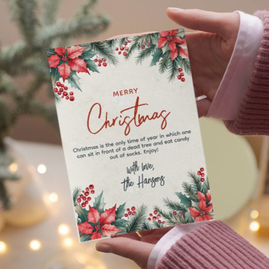 Bloemen en dennen brunches Vrolijk Kerstmis Custom Feestdagenkaart