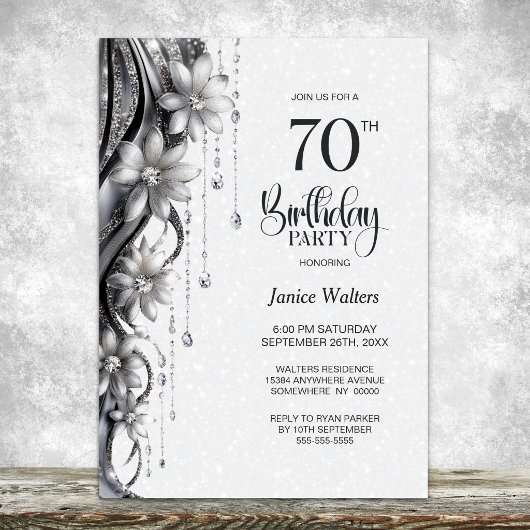 Bloemen en Diamanten 70e Verjaardagsfeestje Kaart