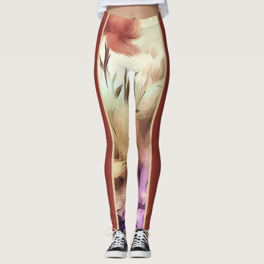Bloemen en donkerrode Leggings (Voorkant)