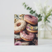 Bloemen en donuts briefkaart (Staand voorkant)