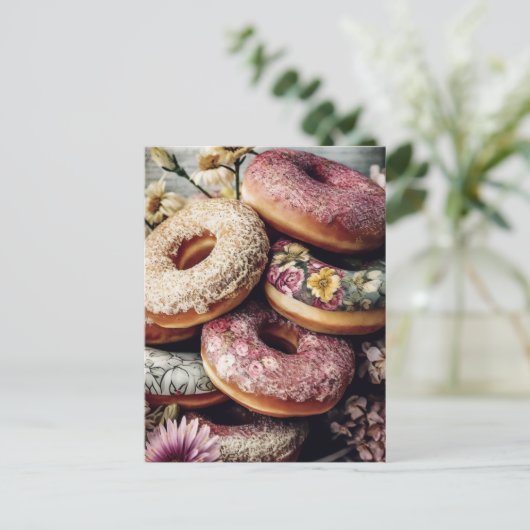 Bloemen en donuts briefkaart (Staand voorkant)