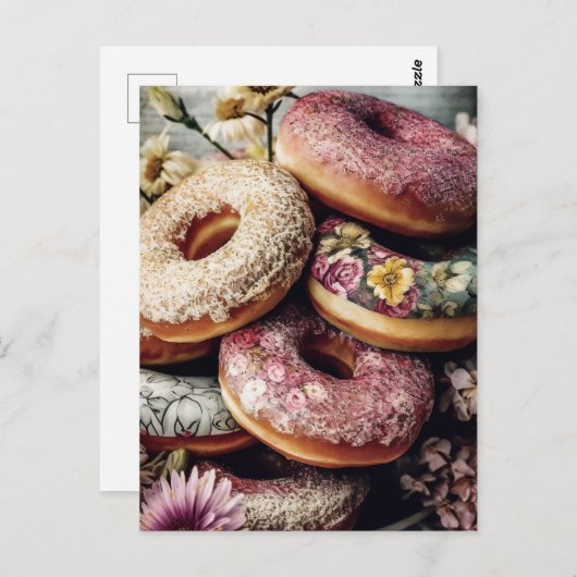 Bloemen en donuts briefkaart (Voorkant / Achterkant)