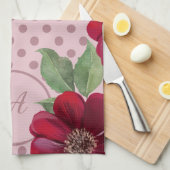 Bloemen en Dot Monogram Keukenhanddoek (Quarter Fold)