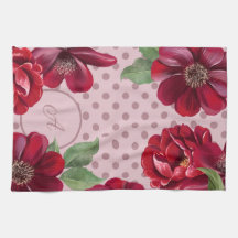Bloemen en Dot Monogram Keukenhanddoek