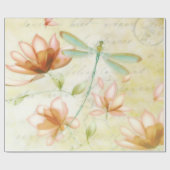 Bloemen en dragonfly-verpakkingspapier cadeaupapier (Vlak)