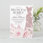 Bloemen en dress-Vrijgezellenfeest Brunch & Bubble Kaart (Staand voorkant)