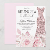 Bloemen en dress-Vrijgezellenfeest Brunch & Bubble Kaart (Voorkant / Achterkant)