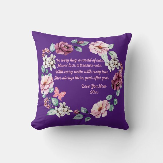 Bloemen en een gedicht voor moeder gepersonaliseer kussen (Voorkant)