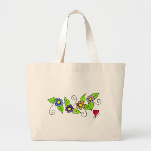 Bloemen en een hart grote tote bag (Voorkant)