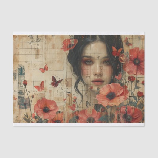 Bloemen en een jonge vrouw tissuepapier (Voorkant)