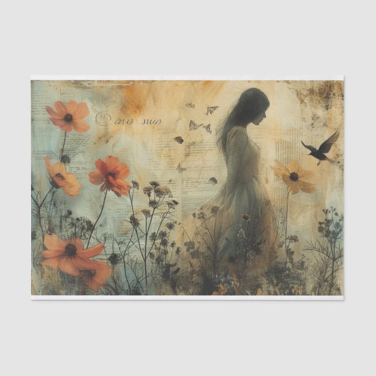 Bloemen en een jonge vrouw tissuepapier (Voorkant)