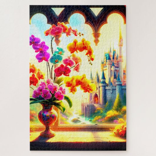 Bloemen en een kasteel legpuzzel (Verticaal)