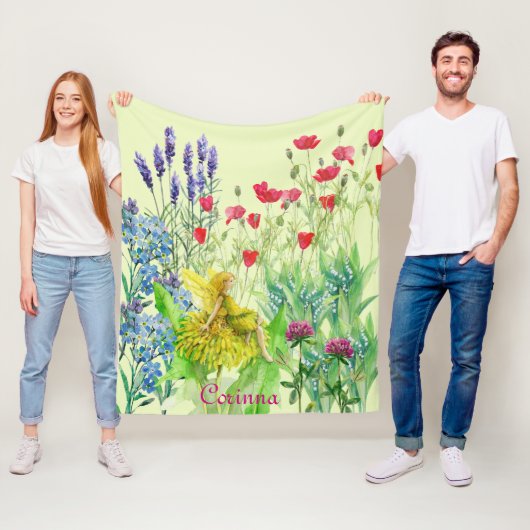 Bloemen en een paardenbloem Fairy waterverf schild Fleece Deken (In situ)