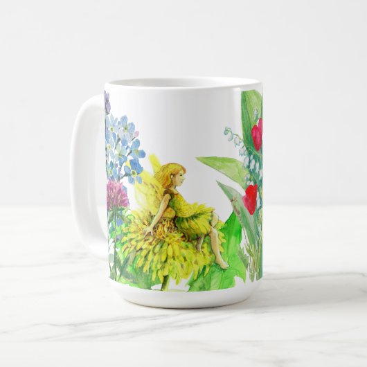 Bloemen en een paardenbloem Fairy waterverf schild Koffiemok (Voorkant links)
