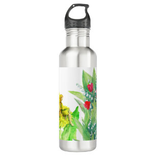 Bloemen en een paardenbloem Fairy waterverf schild Waterfles