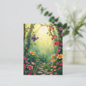 Bloemen en een vlinder in een betoverd regenwoud briefkaart (Staand voorkant)