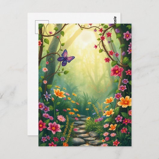 Bloemen en een vlinder in een betoverd regenwoud briefkaart (Voorkant / Achterkant)