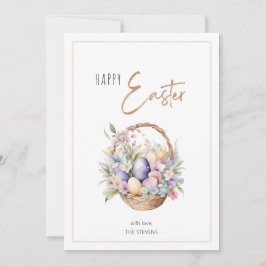 Bloemen en Eieren Mand Gelukkige Pasen Groeten Feestdagenkaart