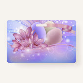 Bloemen en eieren op een kleurrijke pastelachtergr badge (Achterkant)