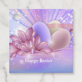 Bloemen en eieren op een kleurrijke pastelachtergr bedankjes labels