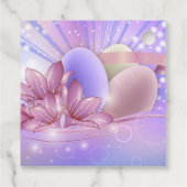 Bloemen en eieren op een kleurrijke pastelachtergr bedankjes labels (Achterkant)