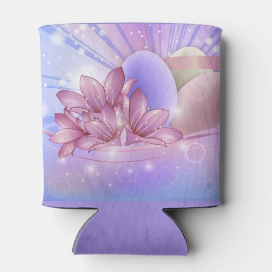 Bloemen en eieren op een kleurrijke pastelachtergr blikjeskoeler (Achterkant)