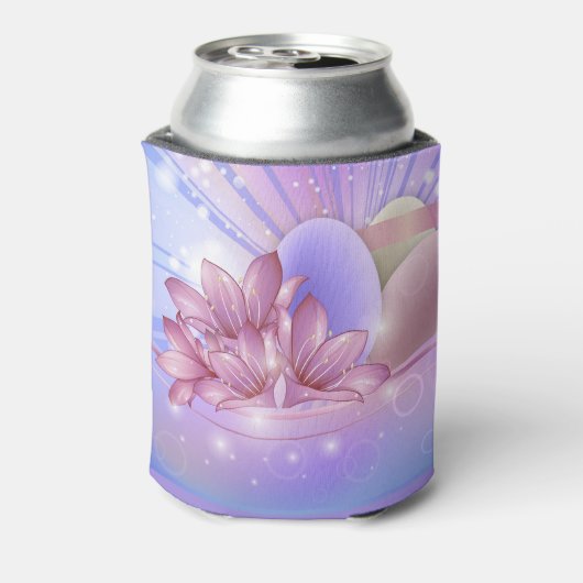 Bloemen en eieren op een kleurrijke pastelachtergr blikjeskoeler (Blikje Achterkant)