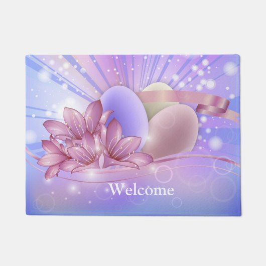 Bloemen en eieren op een kleurrijke pastelachtergr deurmat (Voorkant)
