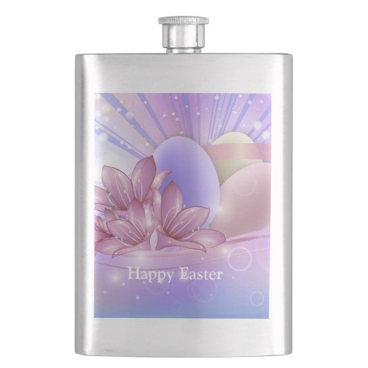 Bloemen en eieren op een kleurrijke pastelachtergr flacon (Voorkant)